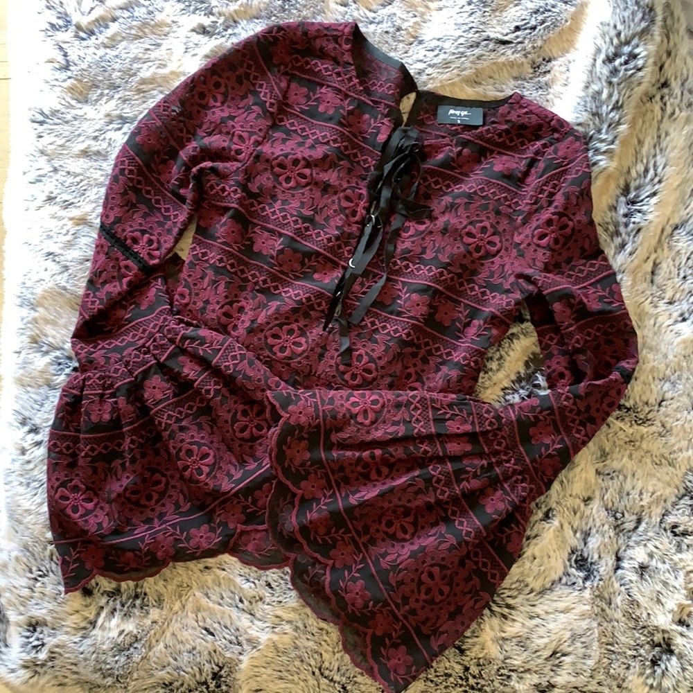 (3/$21) Nasty Gal | Lace Up Bell Sleeve Blouse